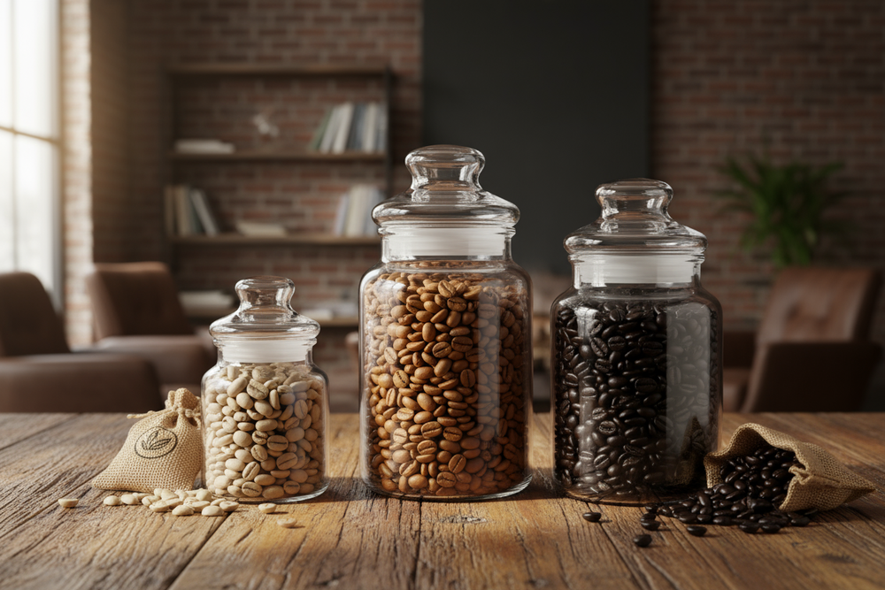 Jars of coffee beans